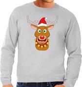 Foute kersttrui / sweater met Rudolf het rendier met rode kerstmuts grijs voor heren - Kersttruien L (52)