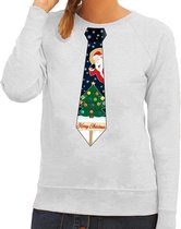 Foute kersttrui / sweater met stropdas van kerst print grijs voor dames S (36)