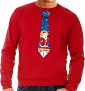 Foute kersttrui / sweater stropdas met kerstman print rood voor heren M (50)