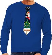 Foute kersttrui / sweater met stropdas van kerst print blauw voor heren L (52)