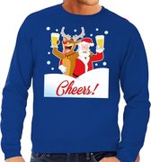 Foute kersttrui cheers met dronken kerstman blauw voor heren XL (54)