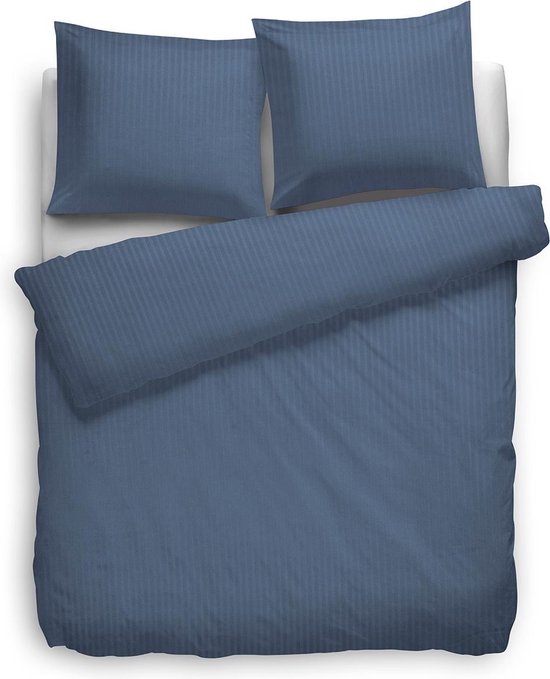 Dekbedovertrek Uni Stripe - Donker Blauw -  Lits-jumeaux XL (260 x 200/220 cm) - Katoensatijn - Blauw - Heckett Lane