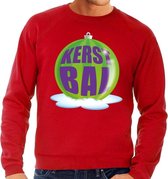 Foute kersttrui kerstbal groen op rode sweater voor heren - kersttruien M (50)