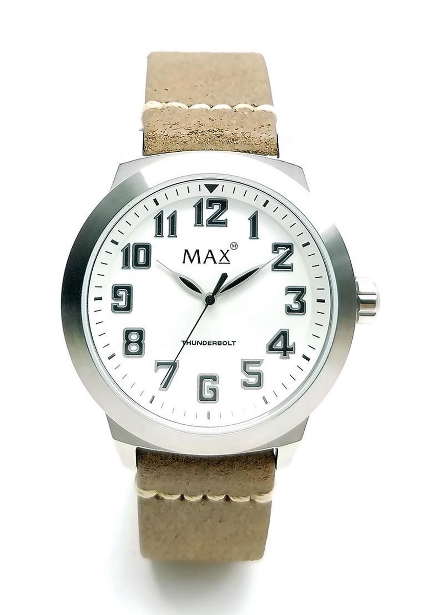 Max Thunderbolt 5 MAX761 Horloge - Leren band - Ø 42 mm - Bruin / Zilverkleurig / Wit