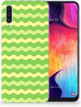 Geschikt voor Samsung Galaxy A50 TPU Hoesje Design Waves Green