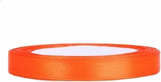 Foto: Partydeco satijn lint oranje 6mm rol 25m