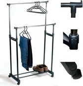 Dubbel Kledingrek Op Wielen - Stevig Garderoberek Staand  - Kleding Hangrek Schoenenrek