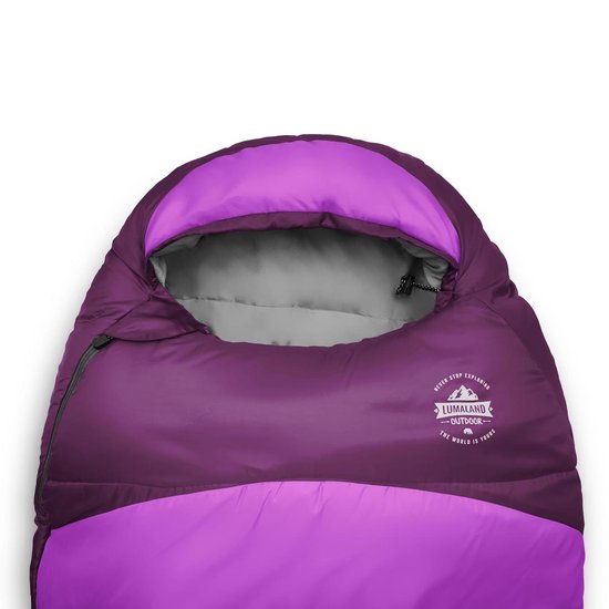 Lumaland - Mummieslaapzak - outdoor slaapzak - 230 x 80 cm - incl. tas, verpakt 50 x 25 cm - Paars van Lumaland — afbeelding 3