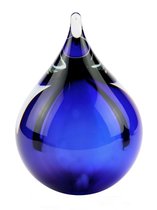 Glazen urn. Asbestemming. "Bubble" blauw. 14 cm hoog.