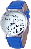 Hidzo Horloge Whatever I'm Late Anyway ø 37 mm - Blauw - Kunstleer