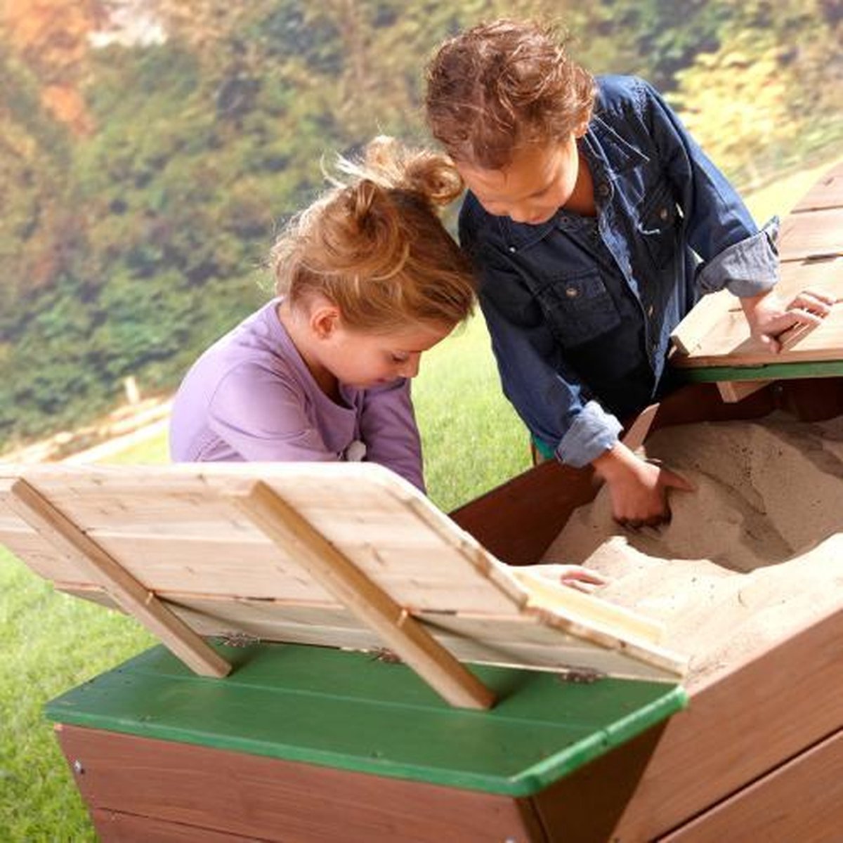 AXI Ella Houten Zandbak in Bruin/Groen - Met Zitbankjes en Deksel - FSC hout - 100x95x20cm - Zandbak voor kinderen — afbeelding 12