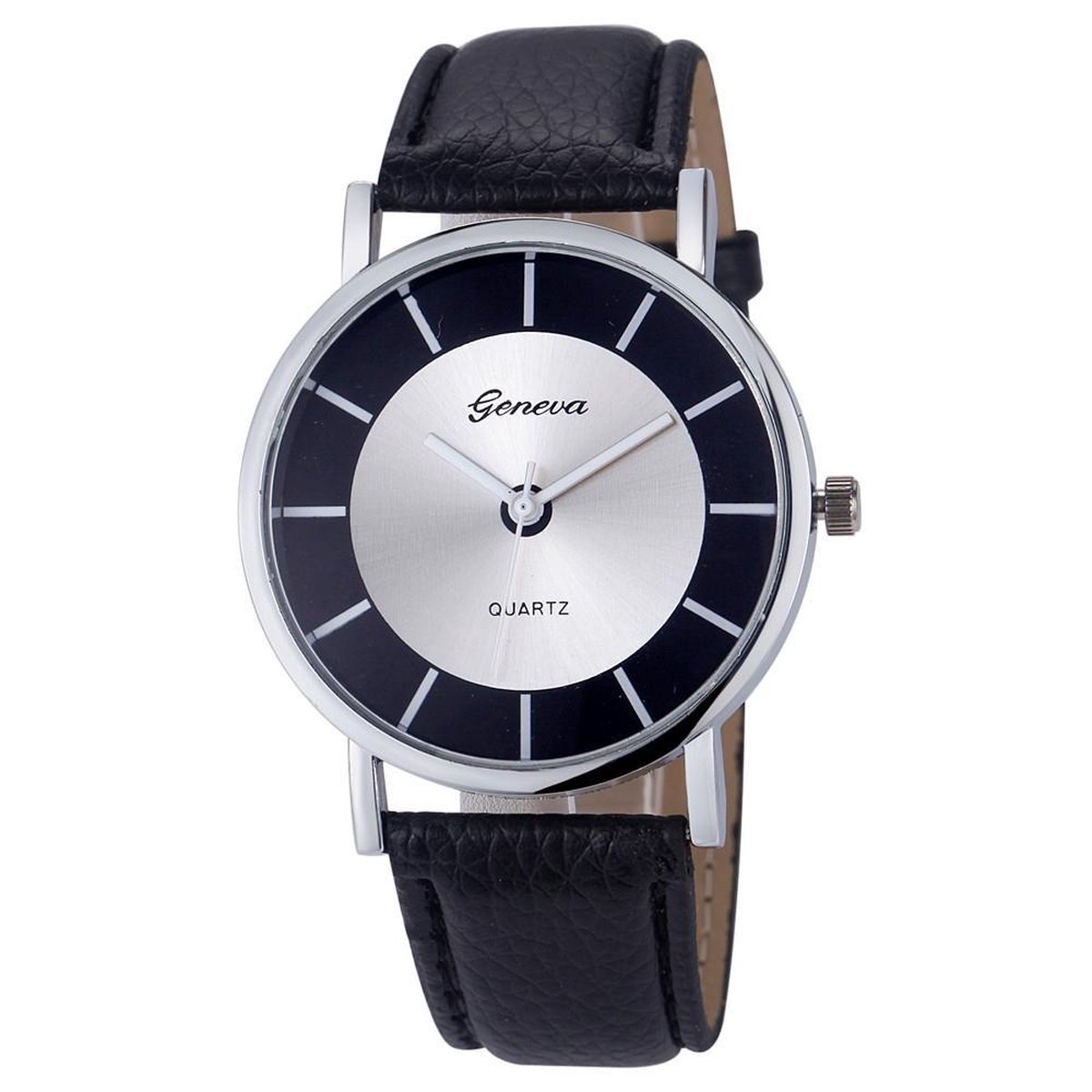 Hidzo Horloge Geneve Quartz ø 37 mm - Zwart - Kunstleer