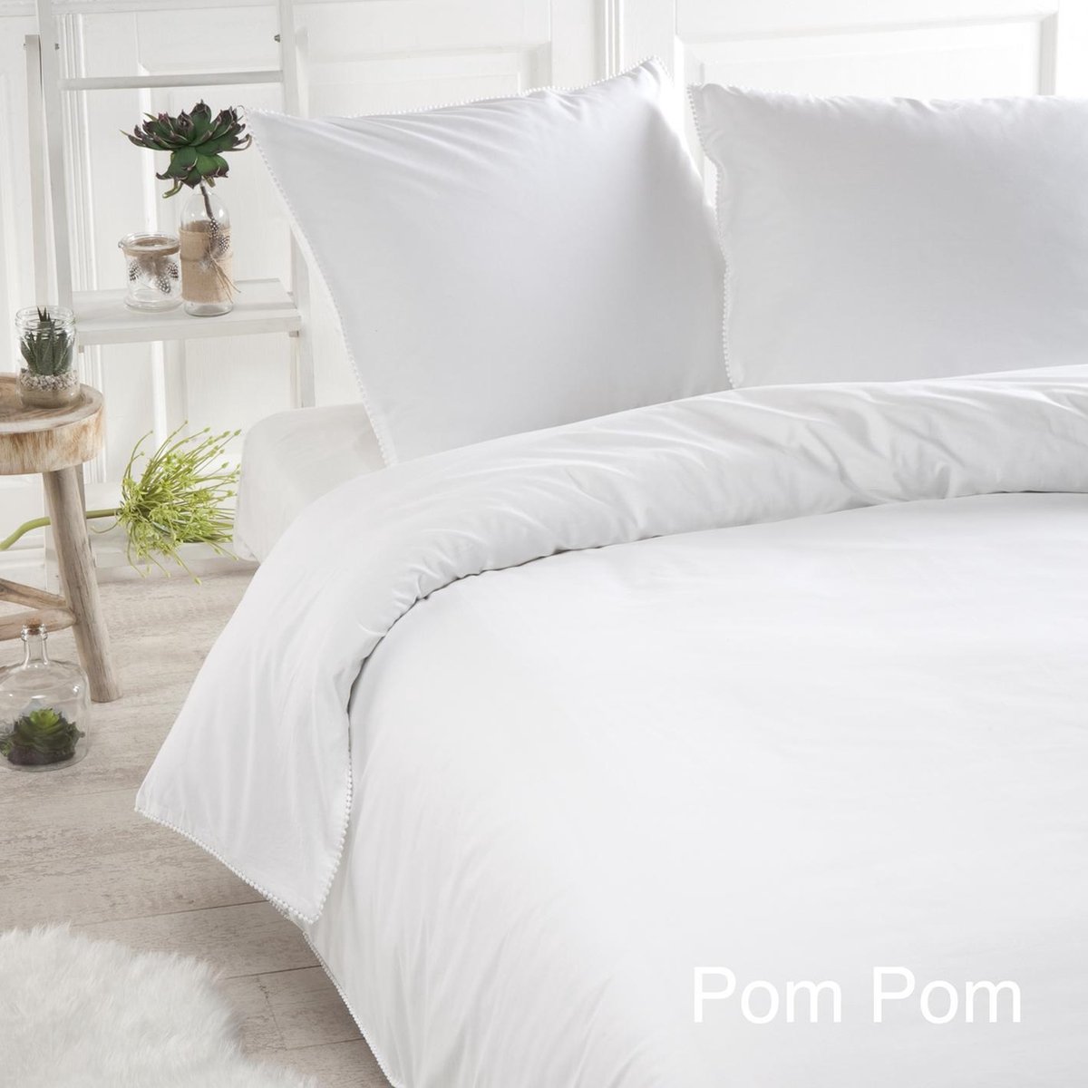 Papillon Pompom Dekbedovertrek - Tweepersoons - 200x200/220 cm - Wit
