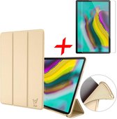 Hoes + Screenprotector geschikt voor Samsung Galaxy Tab S5e - Smart Book Case Siliconen Hoesje - iCall - Goud