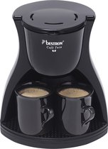 Bestron Filterkoffiezetapparaat voor 2 kopjes koffie, Duo-Filterkoffiemachine incl. twee bijpassende zwarte kopjes & permanentfilter, 450Watt, kleur: Zwart