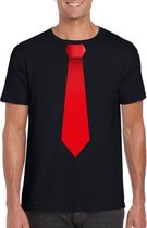 Zwart t-shirt met rode stropdas heren 2XL