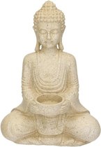 Boeddha theelichthouder grijs 27 cm