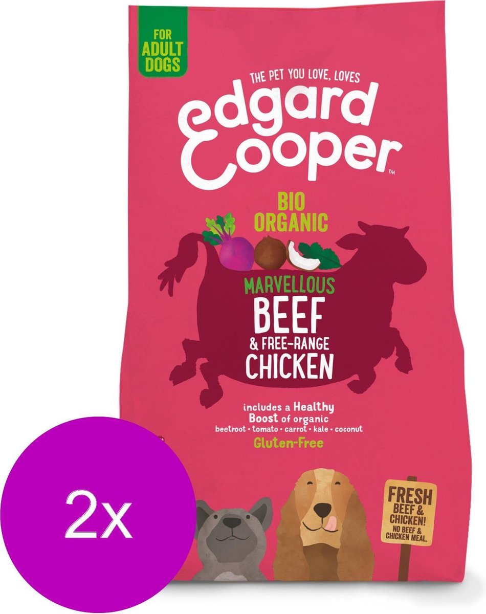 Bol.com Edgard & Cooper Bio Organic Beef Adult Rund&Kip&Rode Biet - Hondenvoer - 2 x 2.5 kg Biologisch aanbieding