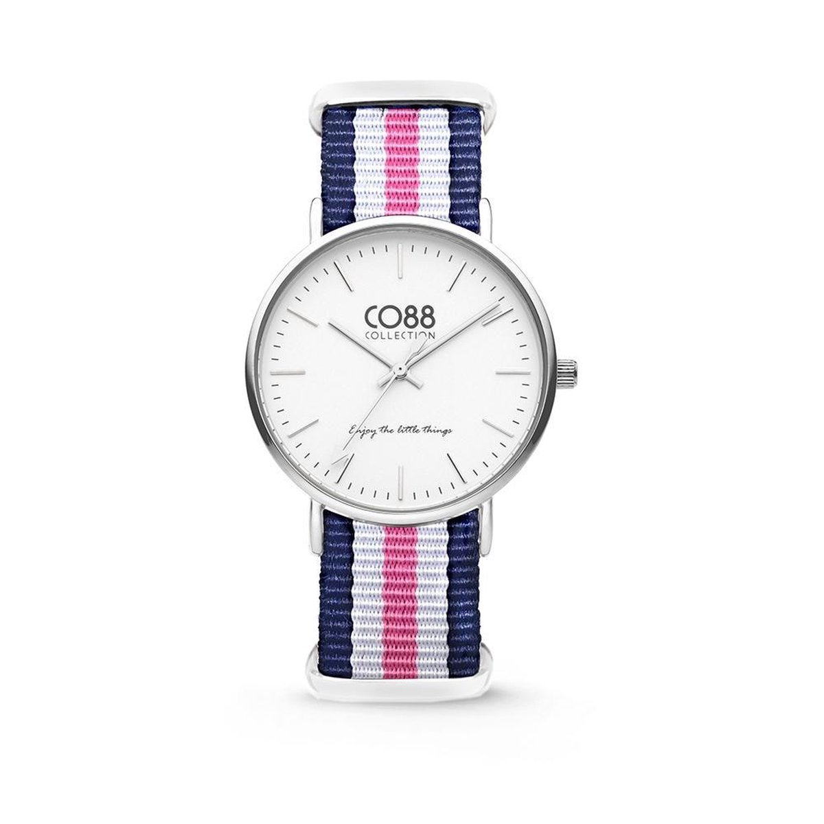 CO88 Collection 8CW-10029 - Horloge - nato nylon - blauw-wit-roze - 36 mm