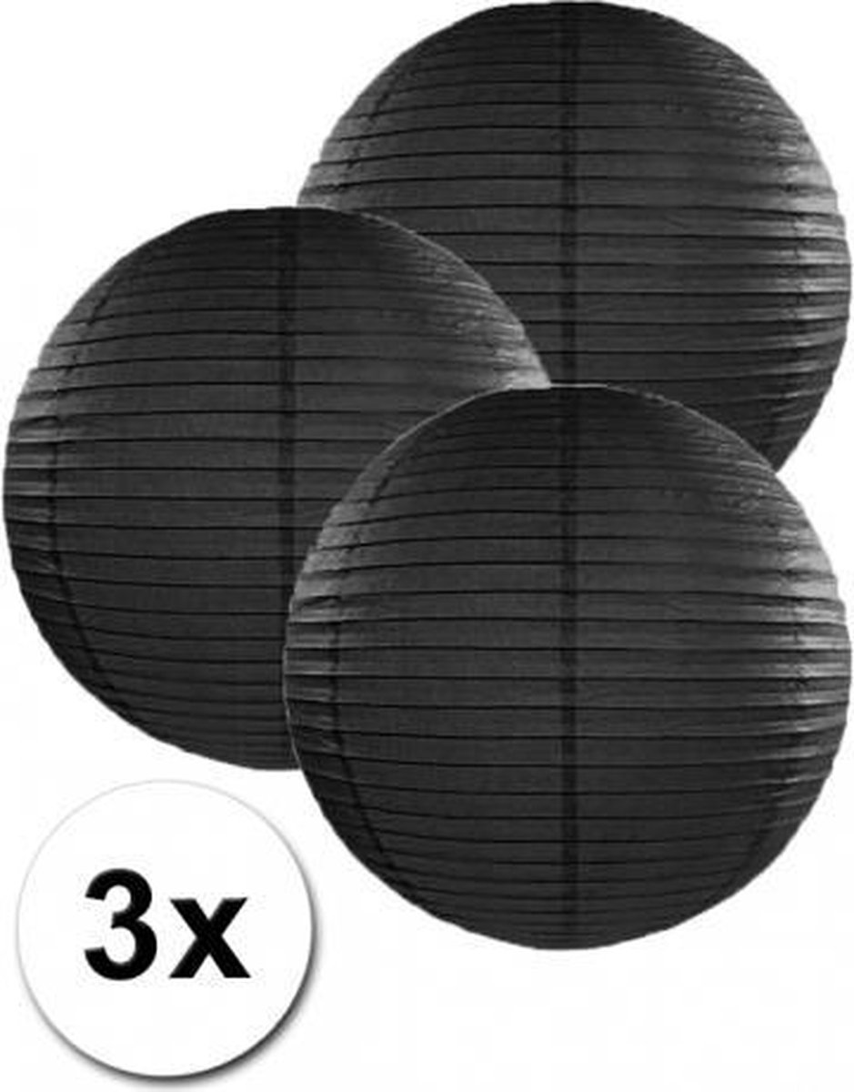 3 zwarte lampionnen 25 cm - Merkloos