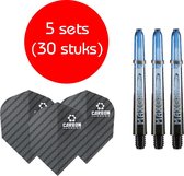 Dragon darts - Maxgrip – 5 sets - darts shafts - zwart-blauw - inbetween – en 5 sets – carbon – darts flights