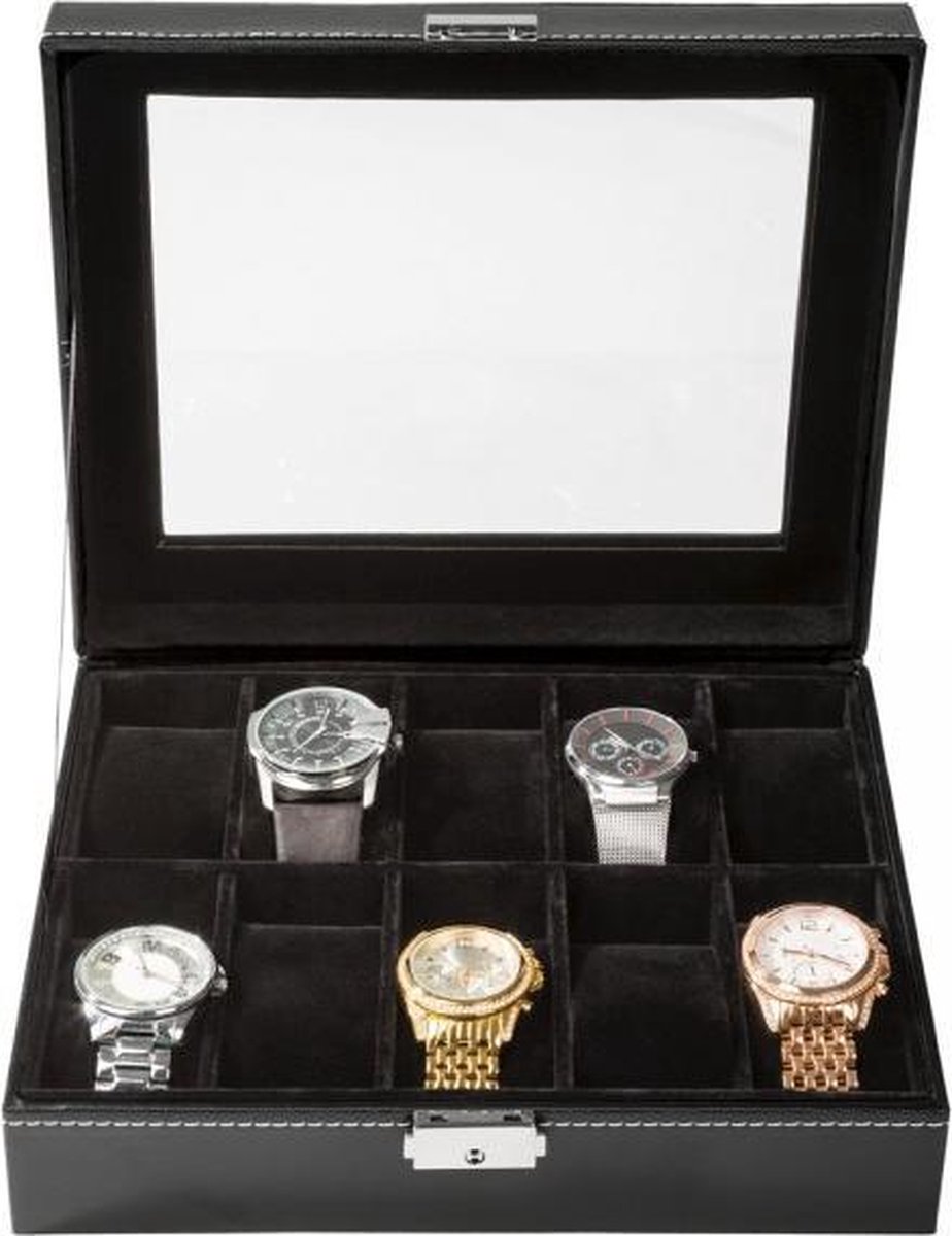 Tectake 401537 Horloge box Kist Zwart 10 horloges bol
