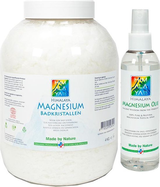Doen Belastingbetaler Absorberend Magnesiumolie spray 200 ml en Magnesium vlokken-badkristallen 4 kg van  Himalaya... | bol.com