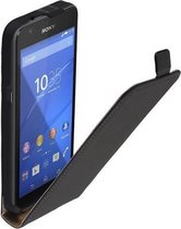 Lederen Flip case case Telefoonhoesje Zwart Voor Sony Xperia E4G