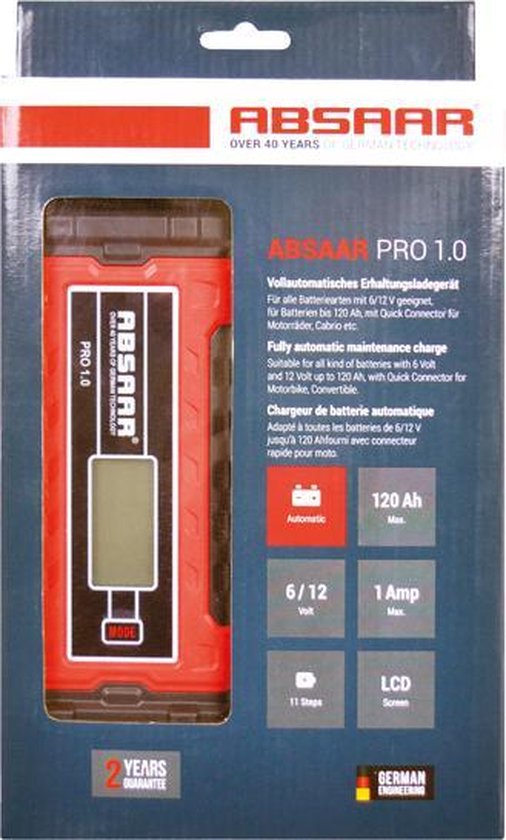 Absaar Acculader PRO 1.0 6/12V 1A - processor gestuurd - voor motoren ...