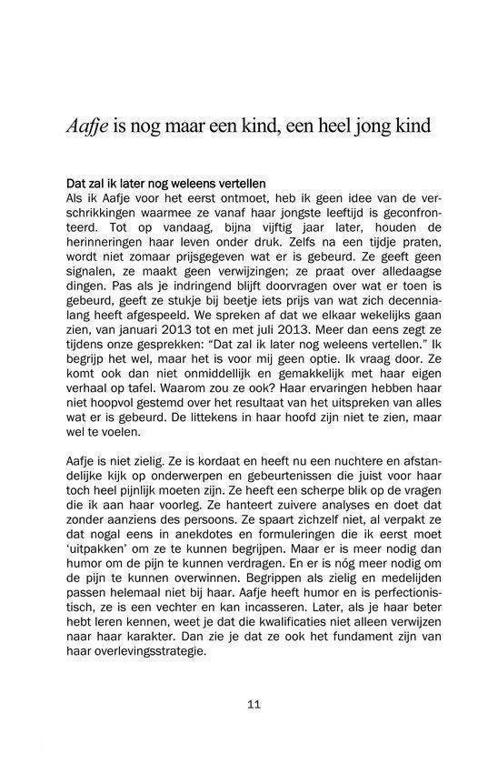 Tekstpagina met een citaat van Aafje: 'Dat ik later nog weleens vertellen'.