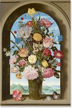 Graphic Message Schilderij op Canvas - Vaas met bloemen in venster - Bosschaert - Woonkamer