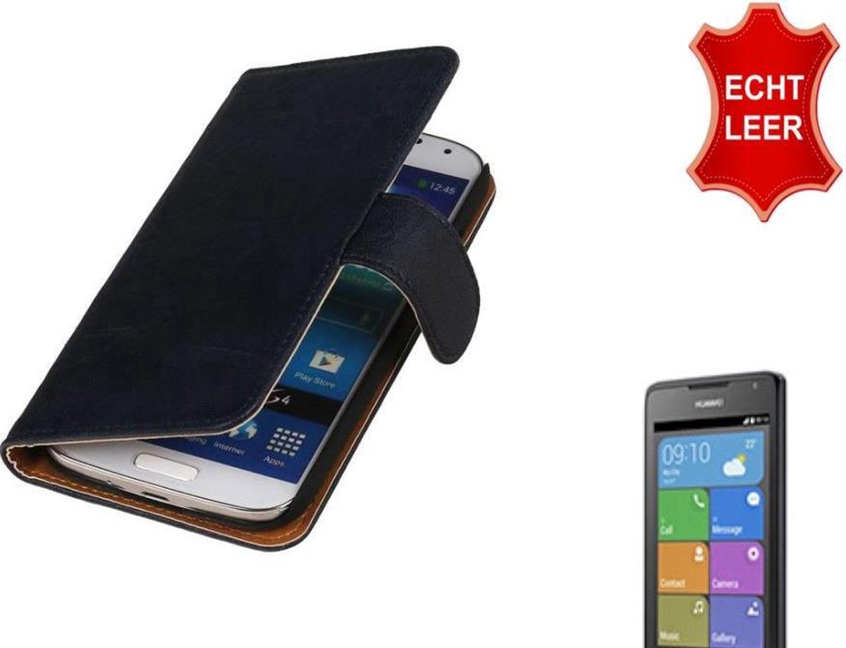 Lederen Bookstyle Hoes voor Huawei Ascend Y530 Donker Blauw