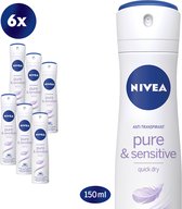 NIVEA Pure & Sensitive - 6 x 150 ml - Voordeelverpakking - Deodorant Spray