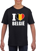Zwart I love Belgie supporter shirt kinderen - Belgisch shirt jongens en meisjes M (134-140)