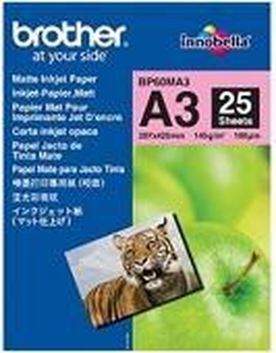 Papier Jet D'encre Brother BP60MA - Format A4 (210x297 Mm) - Blanc Mat - 25 Feuilles - 145 G/m²