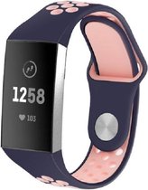 Horlogebandje voor Fitbit Charge 3 en 4 – donkerblauw roze – maat:s - verstelbaar sportbandje - sportief siliconen polsbandje – stabiele druksluiting - polsband - activity tracker bandje - Stijlvol wearablebandje - bestand tegen water, olie en vetten