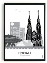 Skyline-Poster Eindhoven Zwart-Wit in Kunststof Fotolijst