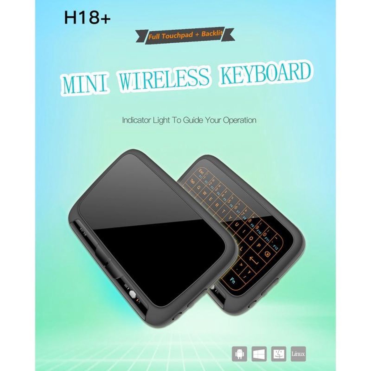 H18 + 2 4 GHz Draadloos Mini toetsenbord volledige Touchpad met verstelbare Backlight(Black) 3 niveau H18 + 2 4 GHz Draadloos Mini toetsenbord volledige Touchpad met verstelbare Backlight(Black) 3 niveau