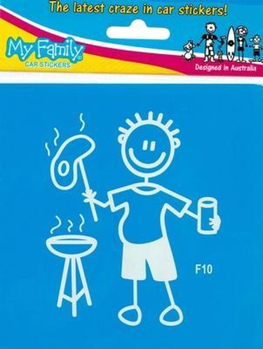 Vader met BBQ - autosticker - wit - 10,5 cm - The Sticker Family