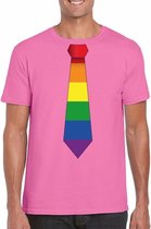 Azalea roze t-shirt met regenboog vlag stropdas heren L
