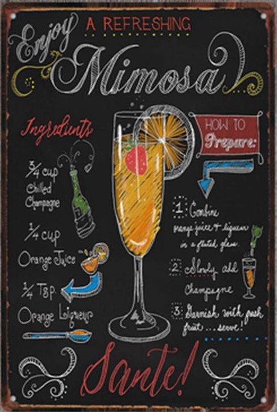 Plaque Murale MÉtallique Mimosa Cocktail Plaque Publicitaire Bar Cafe Plaque 