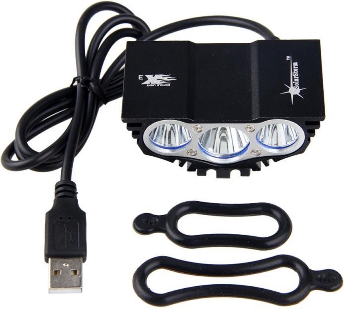 SolarStorm X3 USB MTB/race LED koplamp EXTREEM veel licht met 3x CREE T6 LED - USB aansluiting - (losse lamp zonder voeding)