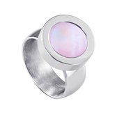 Quiges RVS Schroefsysteem Ring Zilverkleurig Glans 19mm met Verwisselbare Roze Schelp 12mm Mini Munt