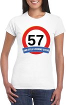 Verkeersbord 57 jaar t-shirt wit dames XS