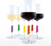Glas markers - Flexibel kunststof - Wine Glass Twister -  set 6 stuks - Groen - Geel - Oranje - Rood - Roze – Paars