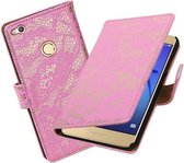 BestCases.nl Roze Lace booktype wallet cover cover voor Huawei P8 Lite 2017 / P9 Lite 2017