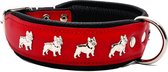 Dog's Companion Leren Halsband - Franse Bulldog - Lengte: 55cm Verstelbaar van: 45-53 cm x 40 mm - Rood/Zwart