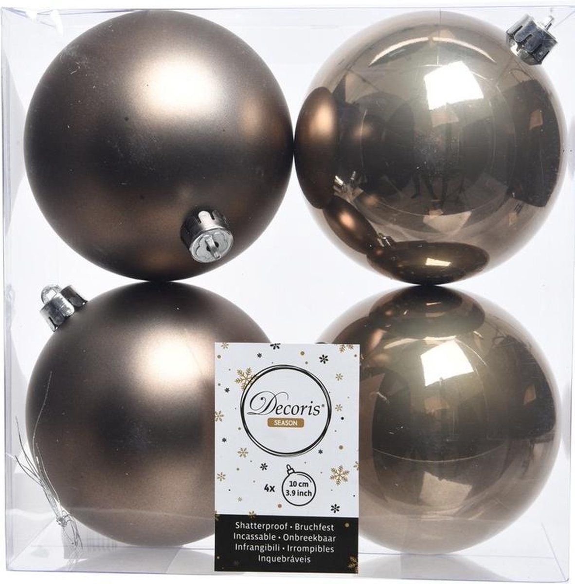 4x Kasjmier bruine kunststof kerstballen 10 cm Mat/glans