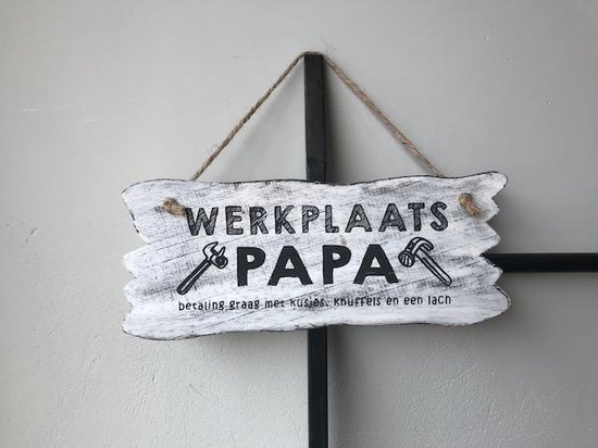 Tekstbord Werkplaats Papa - Wit - Hout