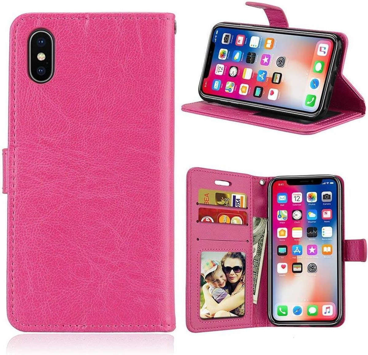 Telefoonhoes Geschikt voor: Apple iPhone X / Xs portemonnee hoesje - Roze